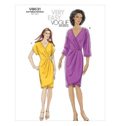 8631 EZ VOGUE SS-3/4 SLV PLEAT WRAP DRESS PATTERN 6-12, 14-16